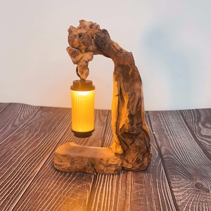 Lámpara de madera flotante natural, lámpara de mesa de madera, lámpara de mesita de noche, decoración creativa para el hogar, luz nocturna para dormitorio, sala de estar y mesitas de noche.