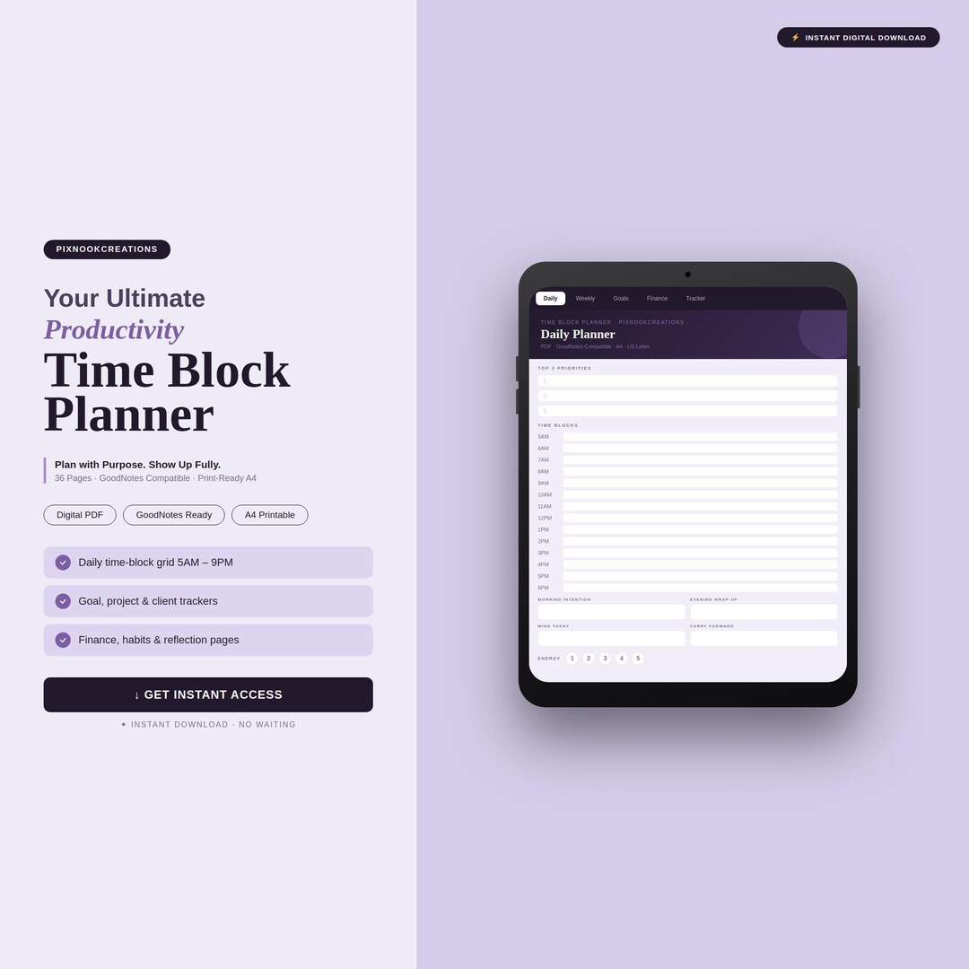 Time Block Planner: Work Schedule, Project & Client Tracker - Etsy