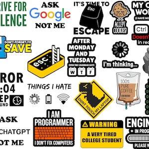 Paquete de imágenes SVG divertidas para programadores, imágenes prediseñadas de humor para ingenieros de software (descarga digital)