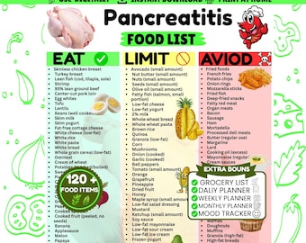Pancreatitis Diet Food List | Low Fat Grocery Chart | Meal Plan & Grocery List Bundle | Pancreas Friendly PDF
