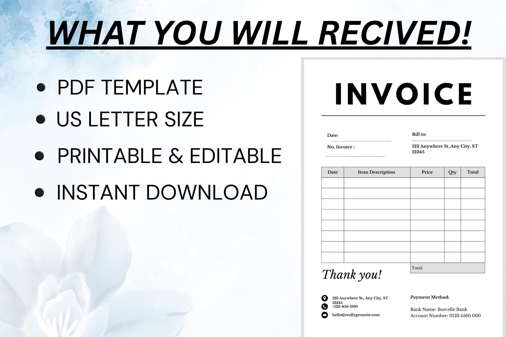 Editable Invoice Template, Canva & PDF, Small Business (US Letter ...