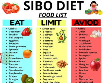 SIBO Diet Food List, Printable Low FODMAP Food Chart, Gut-Friendly, IBS Grocery List, Gut Health Diet Guide, Leaky Gut, Eat Limit Avoid Food