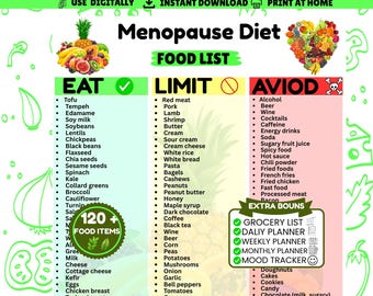 Menopause Diet Food List Printable | Perimenopause Diet Chart | Meal Plan & Grocery List Bundle | Hormone Balance PDF