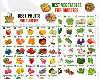 Diabetes Food Chart, Low Carb Vegetables Fruits Poster (Digital Download)