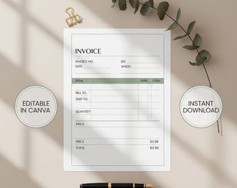 Invoice Template | Fillable PDF & Editable Canva Form for Small Business | Minimalist Invoice Template | Services invoice, Client Invoice