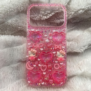 Hello Kitty iPhone Case Pink Glitter Rhinestone Decoden Style Resin Kawaii Phone Case image 5