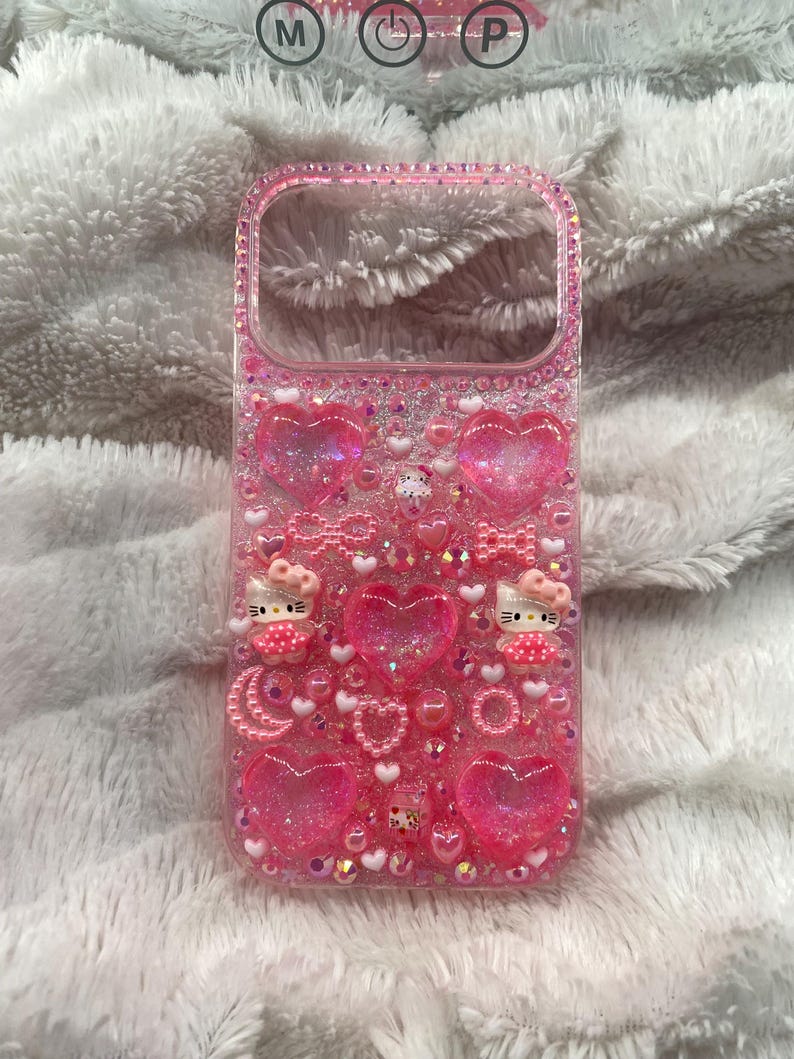 Hello Kitty iPhone Case Pink Glitter Rhinestone Decoden Style Resin Kawaii Phone Case image 5