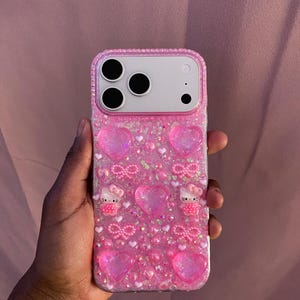 Hello Kitty iPhone Case Pink Glitter Rhinestone Decoden Style Resin Kawaii Phone Case image 7