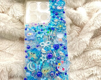 Blue Aqua Ocean Kawaii Phone Case Decoden Style Resin Cover