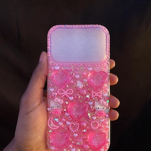 Hello Kitty iPhone Case Pink Glitter Rhinestone Decoden Style Resin Kawaii Phone Case image 6
