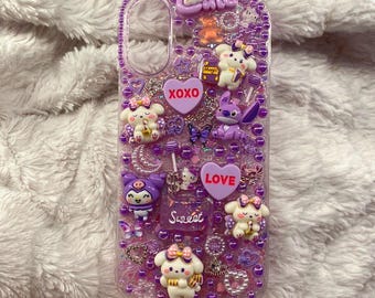 Coque de portable violette Kawaii de style Decoden, couverture en résine