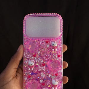 Hello Kitty iPhone Case Pink Glitter Rhinestone Decoden Style Resin Kawaii Phone Case image 4