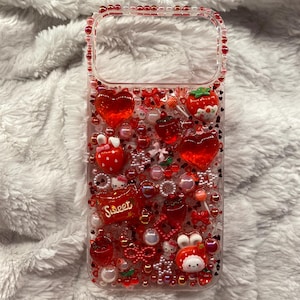 Rood kawaii Hello Kitty-telefoonhoesje Decoden Style Resin Cover 17 Pro Max afbeelding 1