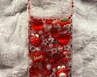 Coque de portable Hello Kitty Kawaii rouge style Decoden 17 Pro Max