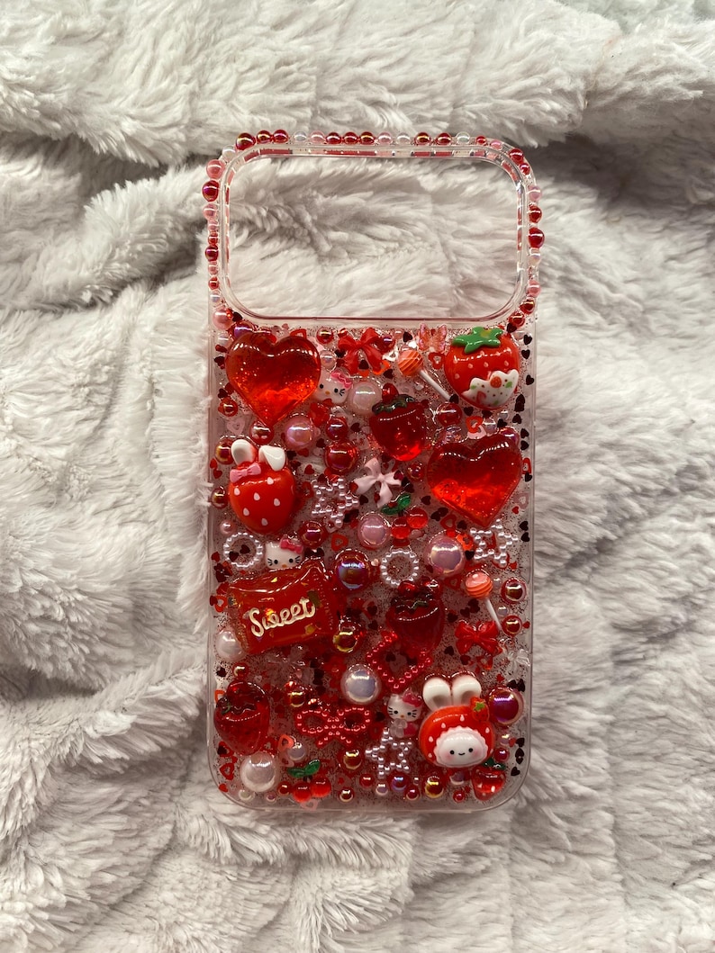 Rood kawaii Hello Kitty-telefoonhoesje Decoden Style Resin Cover 17 Pro Max afbeelding 1