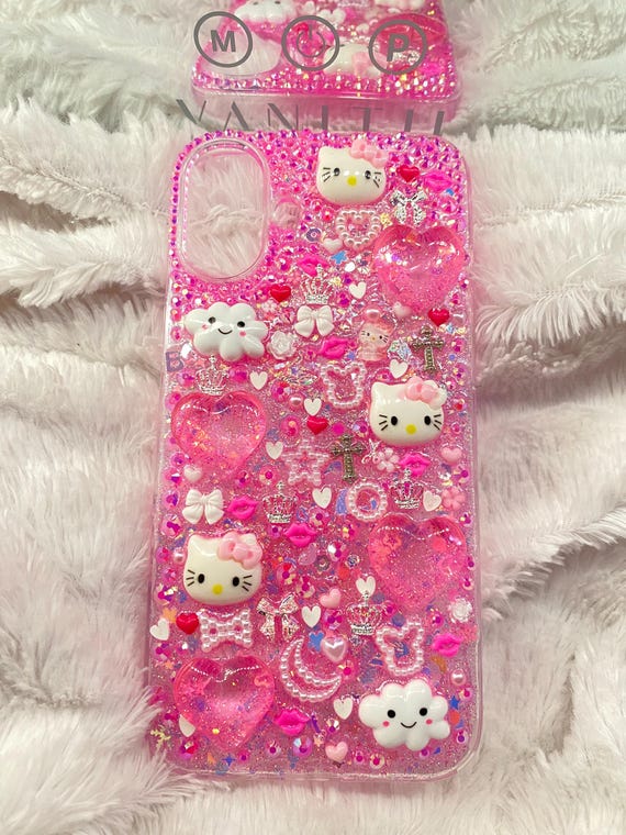 Hello Kitty iPhone Case Pink Glitter Decoden Style Resin Kawaii Phone Case