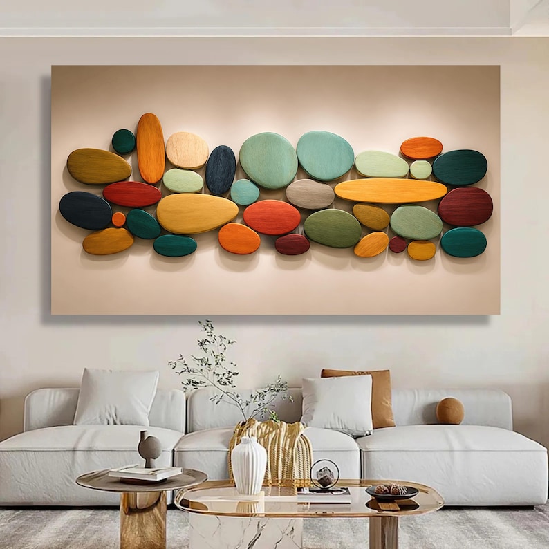 Mid Century Modern Abstract Wall Art, Colorful Geometric Shapes Print ...