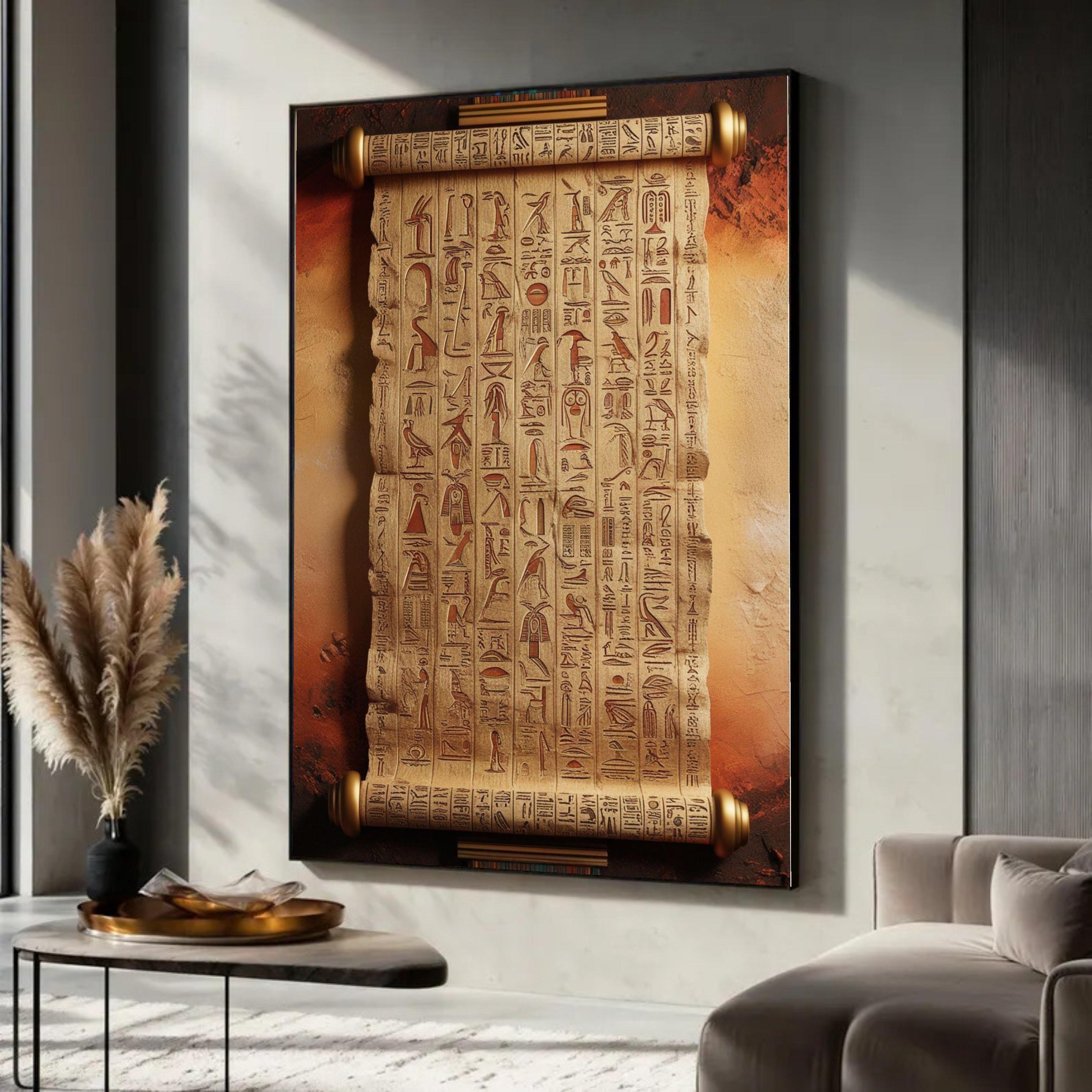 Ancient Egyptian Hieroglyphs Scroll Canvas, Vintage Papyrus Wall Art ...