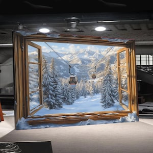 Winter Berggondel Leinwand Druck, Ski Urlaubsort Alpine Landschaft Dekor