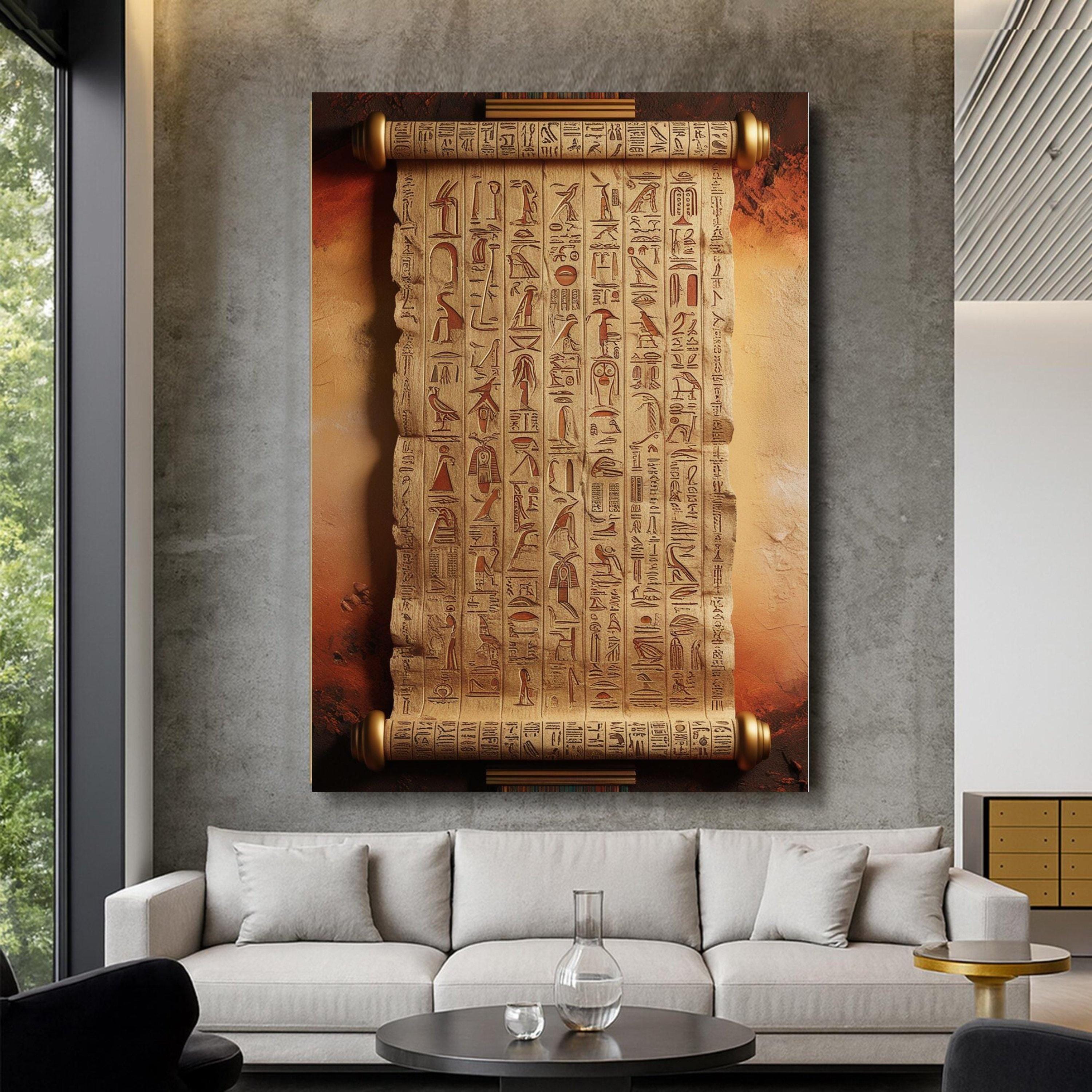 Ancient Egyptian Hieroglyphs Scroll Canvas, Vintage Papyrus Wall Art ...