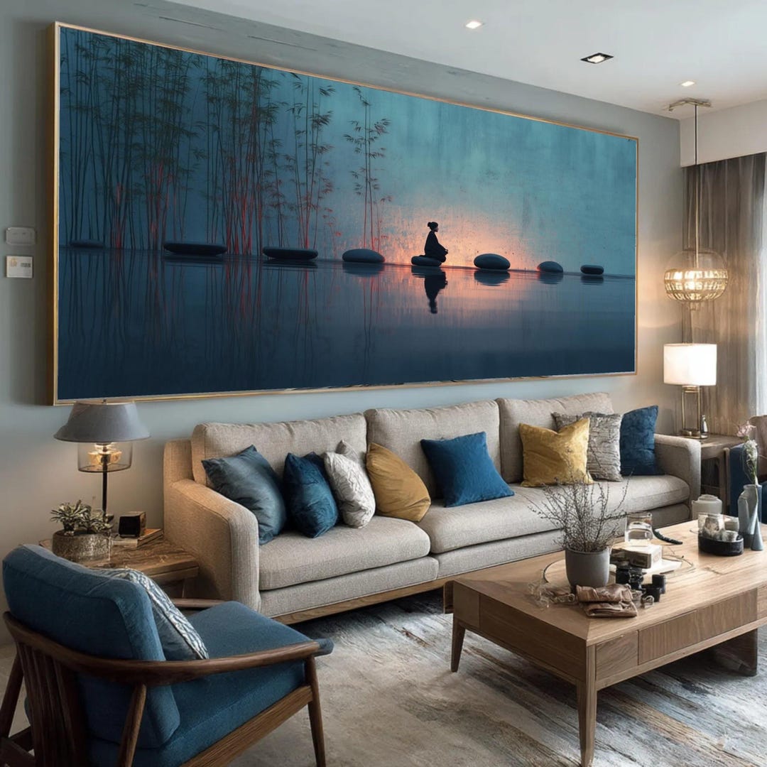 Zen Garden Canvas, Meditation Scene Wall Art, Serene Bamboo Reflection ...