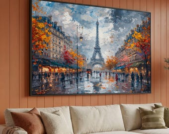 Eiffel Tower Canvas Print, Autumn Paris Street Scene, European Wall Art