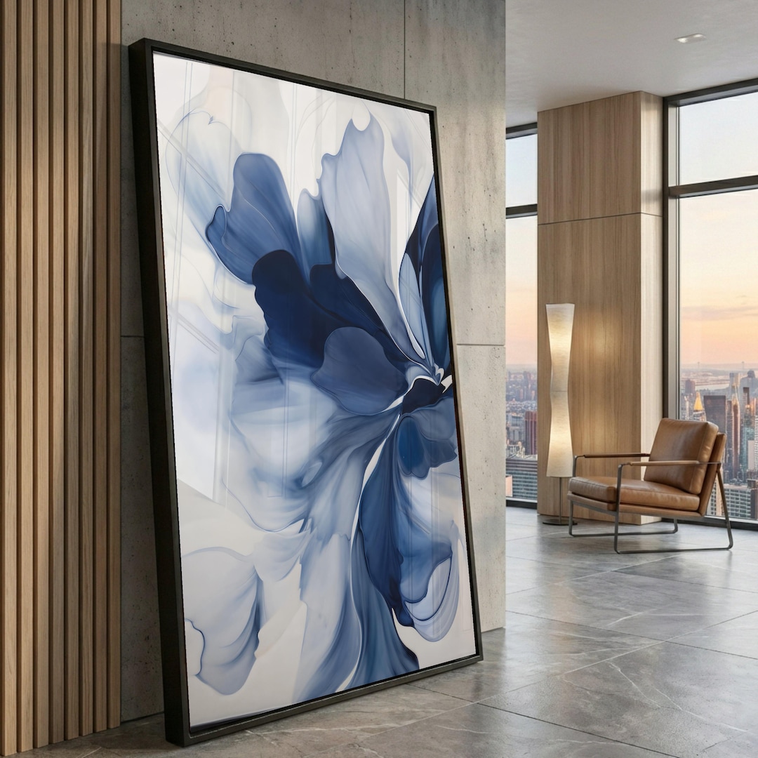Abstract Blue Floral Canvas Print Art, Modern Botanical Home Decor, - Etsy