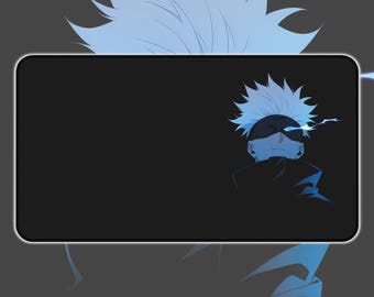 de bureau Mage animé | Tapis de souris Silhouette éclair bleu, tapis de bureau inspiré de l'anime, tapis de souris fan art, cadeau pour otaku, tapis de souris antidérapant