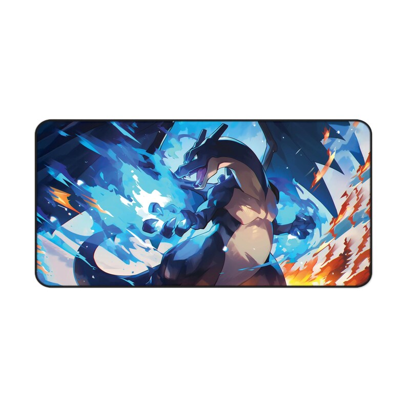 Anime inspired Desk Mat | Gaming Mousepad, Anime Fire Ice Desk Mat, fan art mouse pad, Deep blues and blazing oranges desk mat afbeelding 2