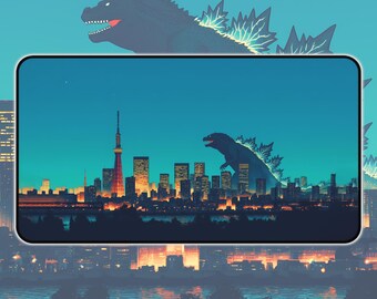 de bureau Monster Skyline | Tapis de souris gaming Cityscape, tapis de souris monstre, tapis de bureau vue ville, tapis de souris Japon, cadeau pour amis