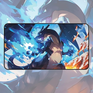 Anime inspired Desk Mat | Gaming Mousepad, Anime Fire Ice Desk Mat, fan art mouse pad, Deep blues and blazing oranges desk mat afbeelding 1