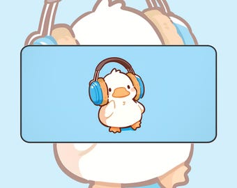 mignon canard avec casque d'écoute | Tapis de souris bleu Gamer, tapis de souris canard kawaii, tapis de bureau bleu, cadeau pour des amis, tapis de bureau antidérapant