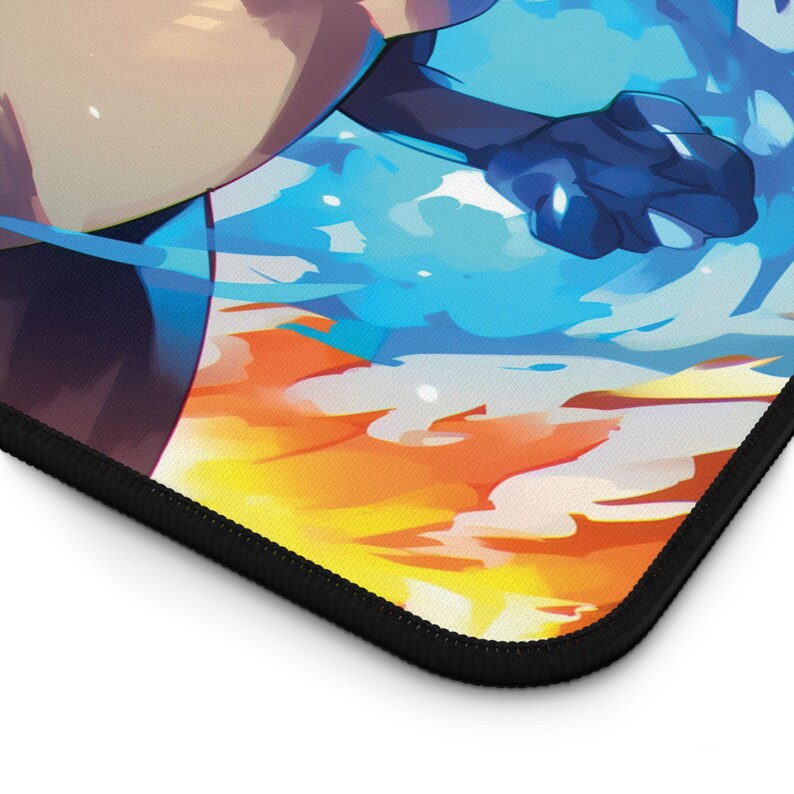 Anime inspired Desk Mat | Gaming Mousepad, Anime Fire Ice Desk Mat, fan art mouse pad, Deep blues and blazing oranges desk mat afbeelding 5