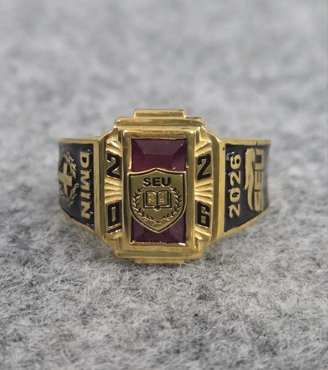 Personalized Class Ring 2026, Custom School Graduation Ring, Red ...