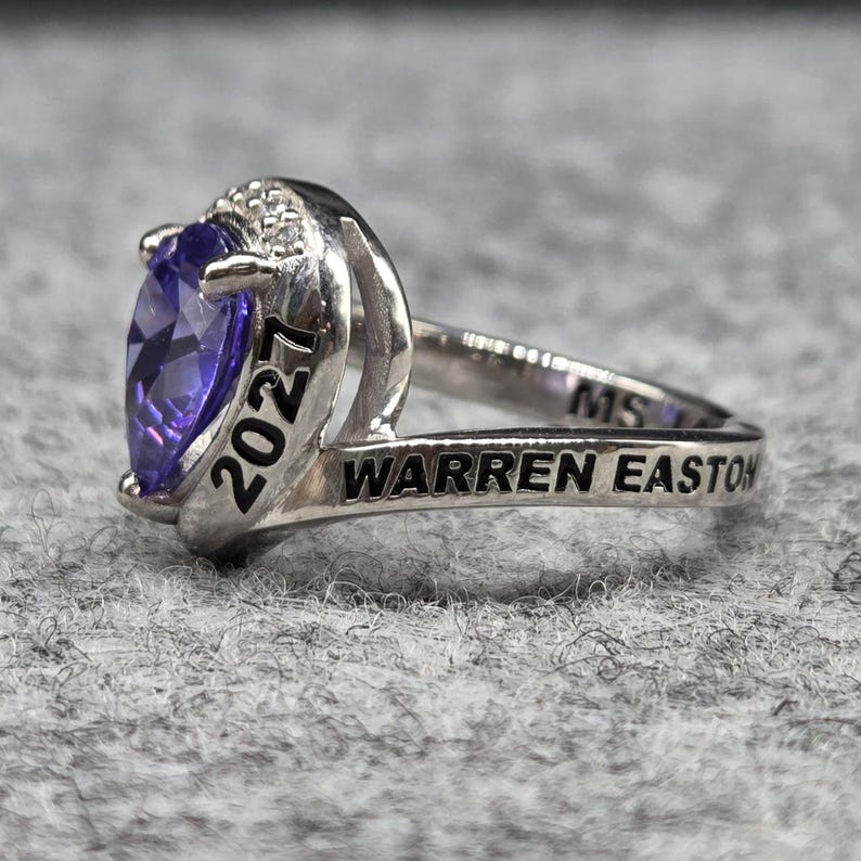 Class of 2027 Graduation Ring, Pear Amethyst Halo, Senior Class Jewelry ...