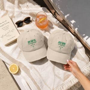 Bachelorette Party Hats Set | She Said Yes Pour the Champagne | Just Here for the Spritz | Embroidered Bach Cap | Bridesmaid Gift