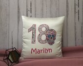 Personalized Birthday Sugar Skull Cushion Pillow Cover