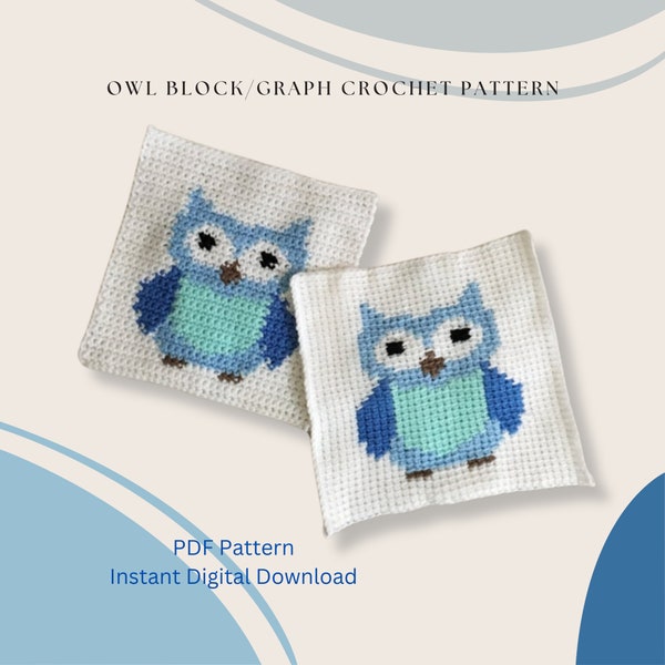 Owl Block Graph Crochet Pattern, Single Crochet, Tunisian Simple Stitch, TSS, Digital Download, PDF Pattern