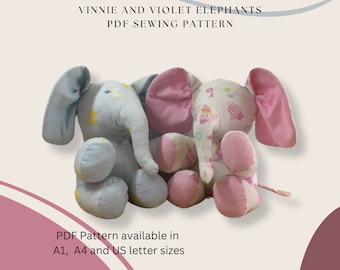 Vinnie and Violet the Elephants Sewing Pattern, Stuffed Elephant, DIGITAL DOWNLOAD, PDF Pattern