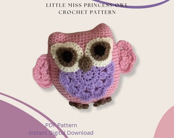 Little Miss Princess Owl Crochet Pattern, Cute Baby Owl, DIGITAL DOWNLOAD, PDF Pattern