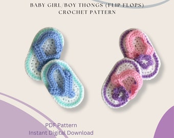 Baby Girl Thongs, Baby Boy Thongs, Girl Flip Flops, Boy Flip Flops, Crochet Pattern,  DIGITAL DOWNLOAD, PDF Pattern