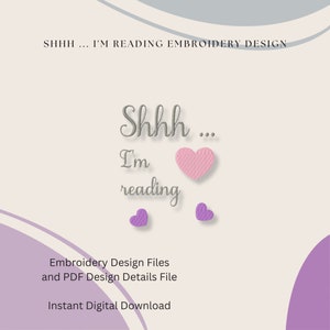 Shhh ... I&#39;m reading Embroidery Design, Reading Pocket Pillow Embroidery Design, DIGITAL DOWNLOAD, Machine Embroidery Design