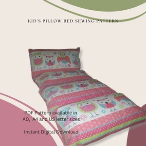 Kids Pillow Bed Sewing Pattern, Digital Download, PDF Pattern, Pillow Pattern, Kids Bed Pattern, A0, A4, US Letter