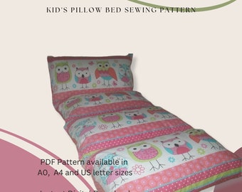 Kids Pillow Bed Sewing Pattern, Digital Download, PDF Pattern, Pillow Pattern, Kids Bed Pattern, A0, A4, US Letter