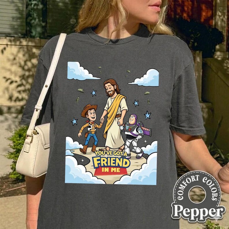 Comfort Colors You’ve Got A Friend In Me Shirt, Jesus And Toy Story Shirt, Christian Disneyland Tee, Woody Buzz Lightyear Tee, Toy Story T image 6