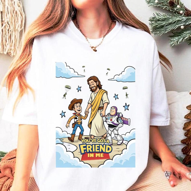 Comfort Colors You’ve Got A Friend In Me Shirt, Jesus And Toy Story Shirt, Christian Disneyland Tee, Woody Buzz Lightyear Tee, Toy Story T image 2