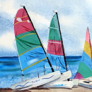 Sailing Summer on the lake Day at the beach Father's Day gift Colorful Boats ready for a day of family fun watercolor great gift image 2