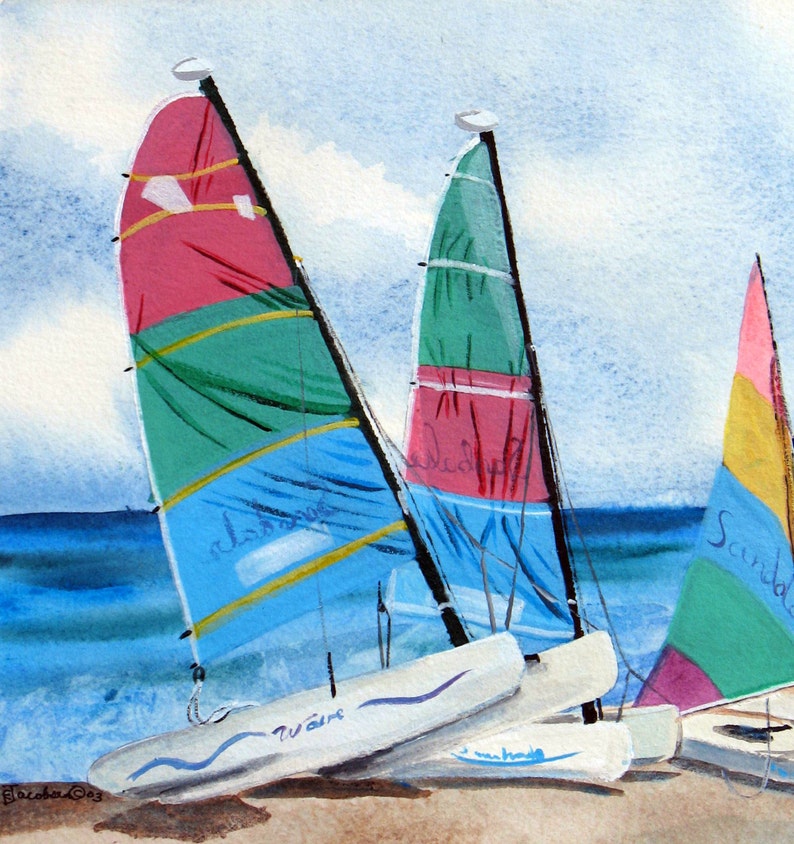 Sailing Summer on the lake Day at the beach Father's Day gift Colorful Boats ready for a day of family fun watercolor great gift image 2