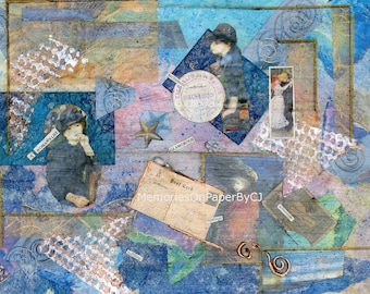 Impressionistic Woman Art: Blue & Gold Mixed Media Collage