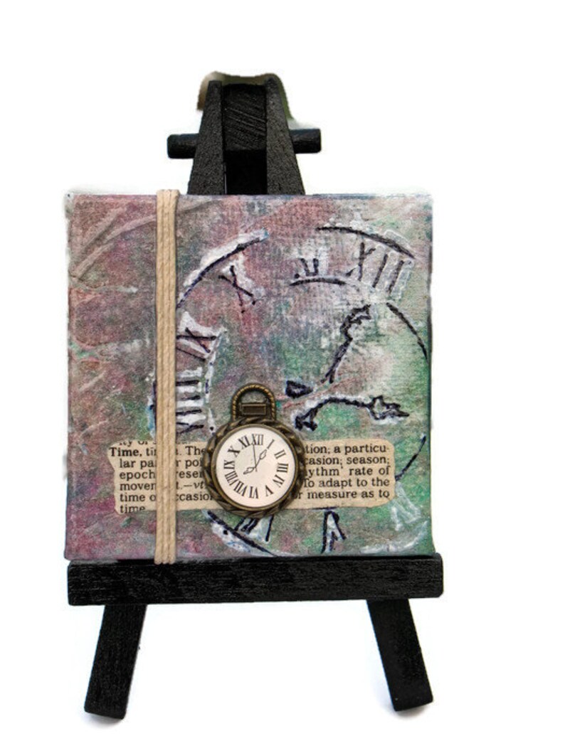 Gift for Teacher Secretary Best Friend Neighbor Perfect gift Clock Mini Collage Canvas Easel Purple Green Three-dimensional Clock & Hemp image 2